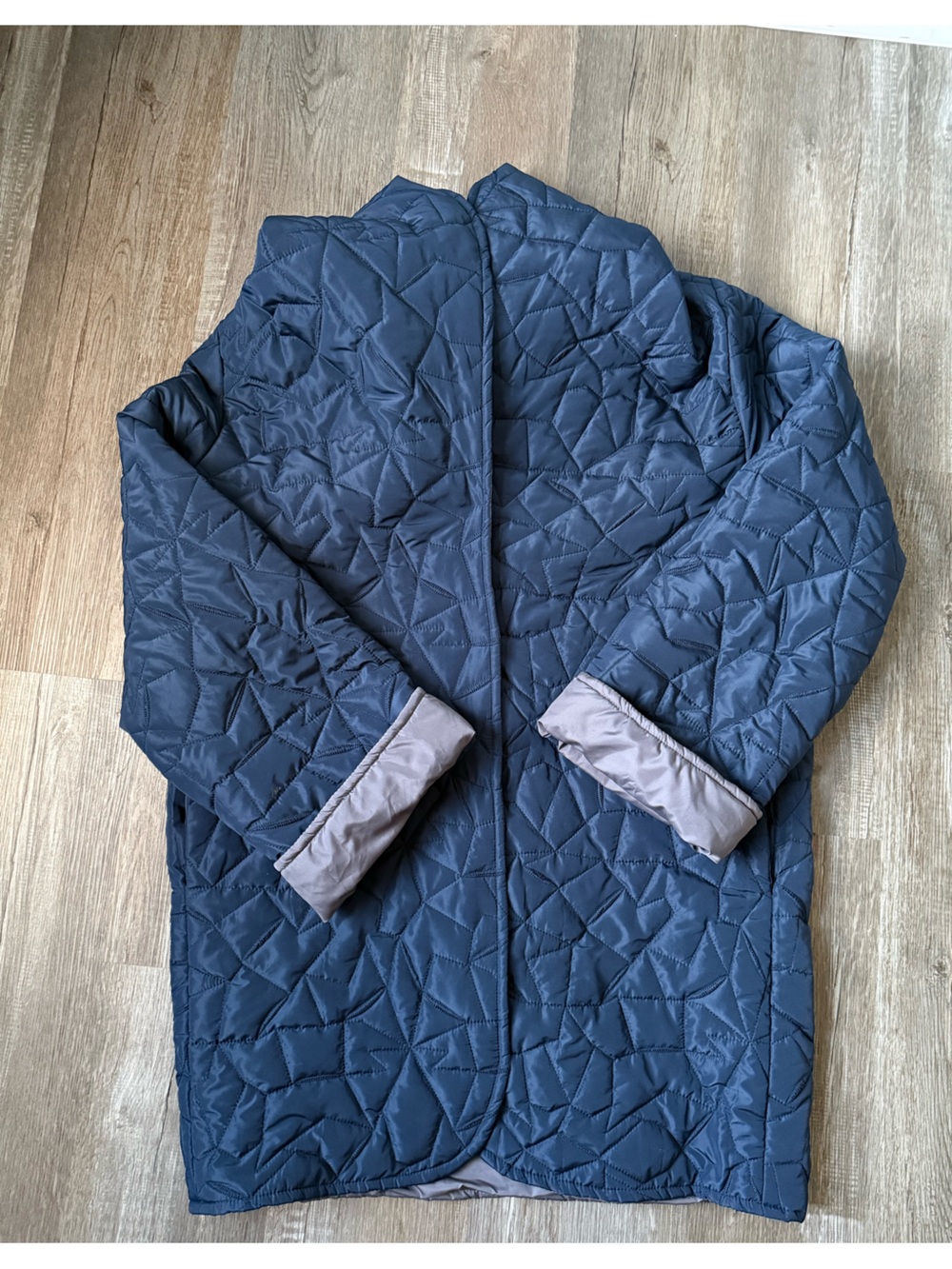 MarlaWynne Quilted Lightweight Puffer Jacket Hooded Navy Blue Gray Size L